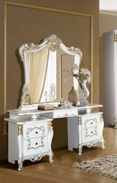 Туалетный стол с зеркалом в раме Джоконда, белый