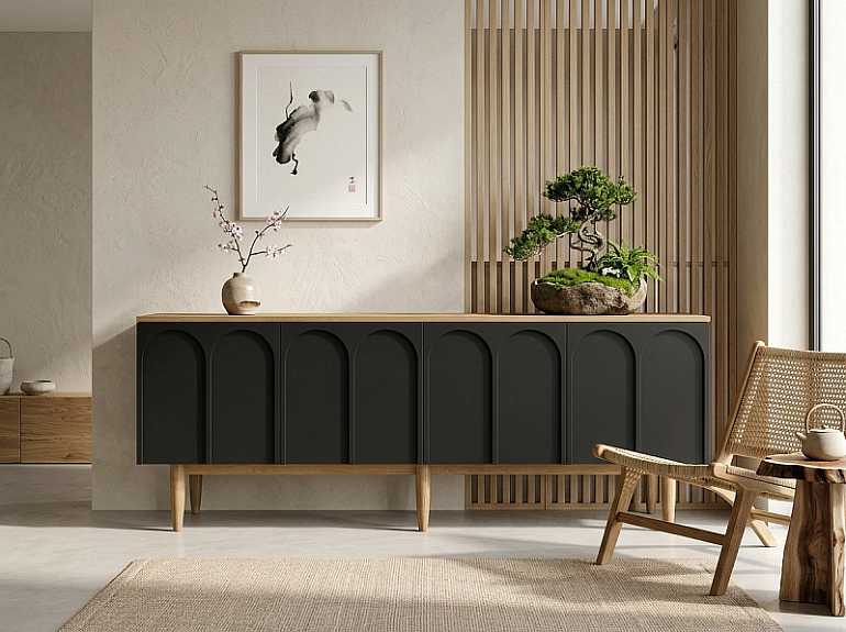 купить широкий комод с дверками arka black ar09