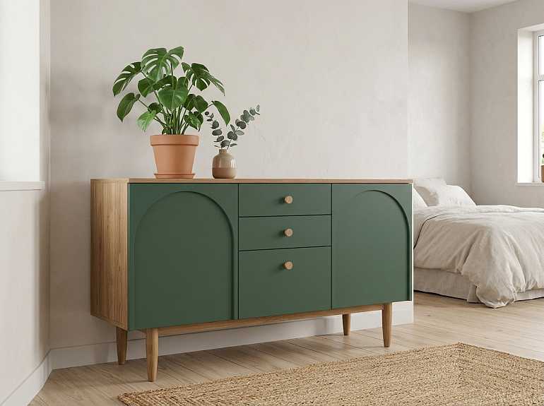 купить комод с двумя дверками и ящиками arka green