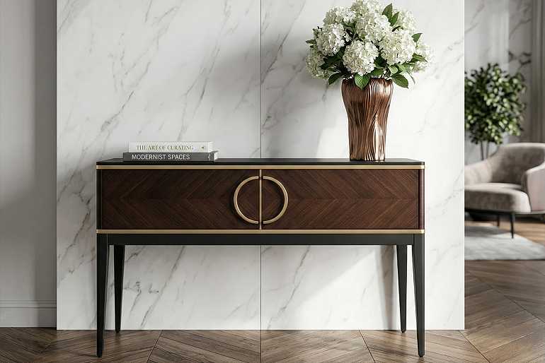 Консоль с двумя ящиками темный шпон