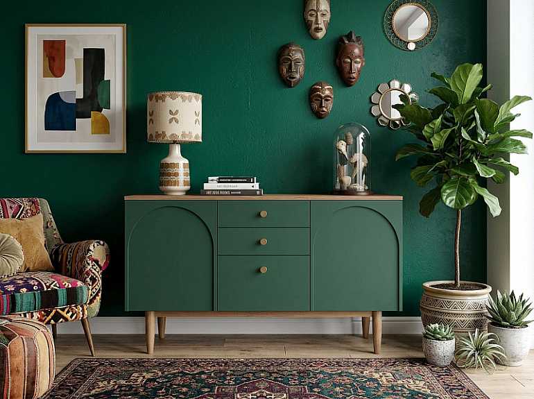 купить комод с двумя дверками и ящиками arka green
