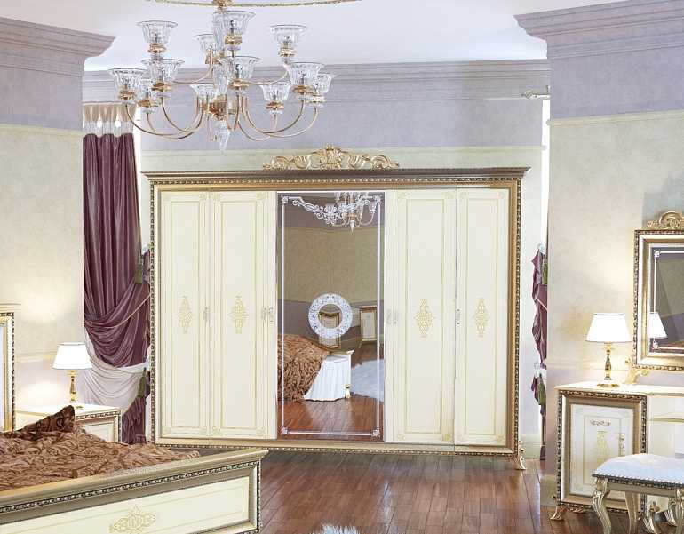 Шкаф платяной шестидверный Версаль без короны (слоновая кость)