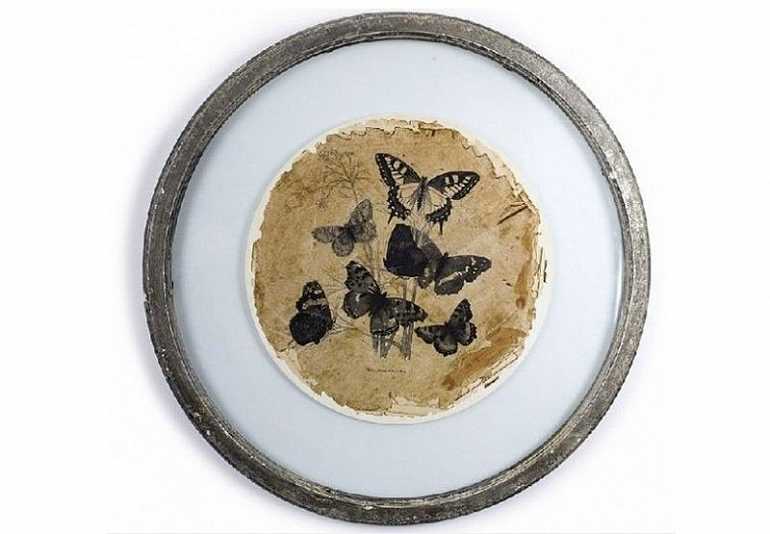 панно настенное круглое в раме в стиле прованс "бабочки"