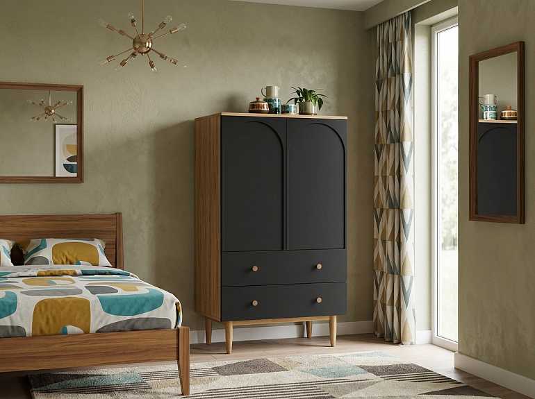 купить высокий комод с двумя дверками и двумя ящиками arka black