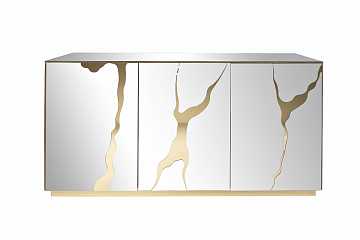 Комод зеркальный с золотым декором
