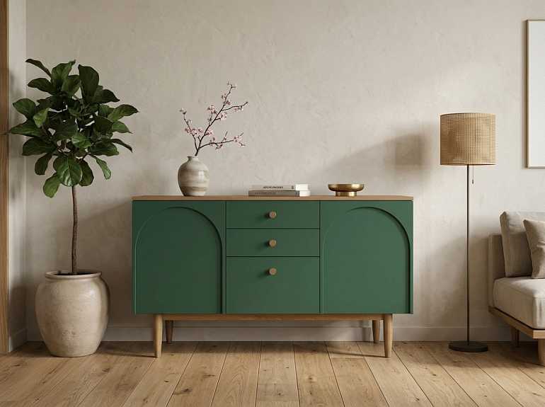 купить комод с двумя дверками и ящиками arka green