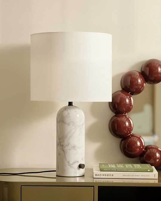 купить настольная лампа "эдвин" из белого мрамора с белым абажуром