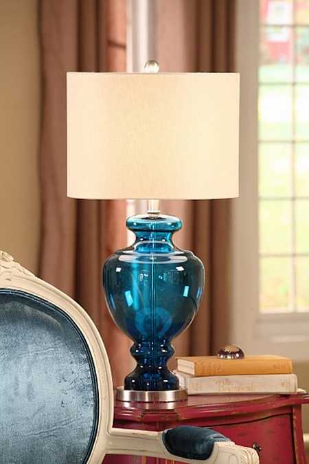 лампа настольная синяя со стеклянным основанием