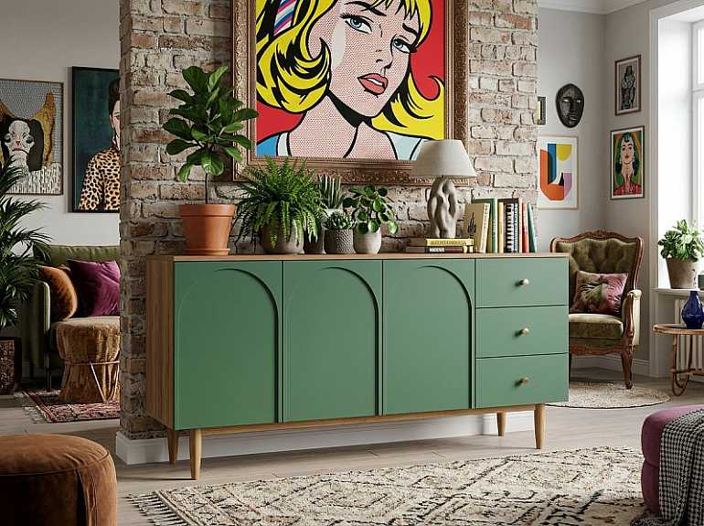 купить комод с тремя дверками и ящиками arka green ar02
