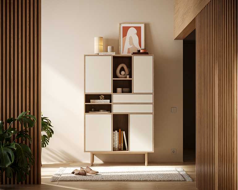 купить комод alice высокий с дверками и ящиками