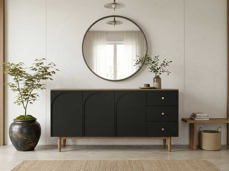 купить комод с тремя дверками и ящиками arka black ar02