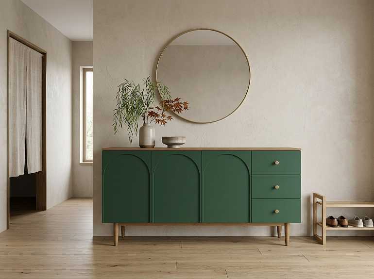 купить комод с тремя дверками и ящиками arka green ar02