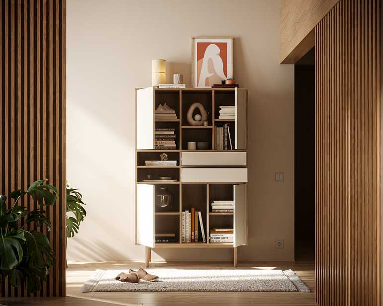 купить комод alice высокий с дверками и ящиками