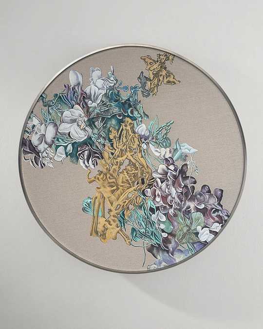 купить круглая картина с росписью по ткани "икеда"