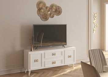 Тумба под ТВ Виктория белая с серебром