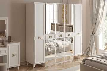 Шкаф пятидверный Виктория белый с золотом