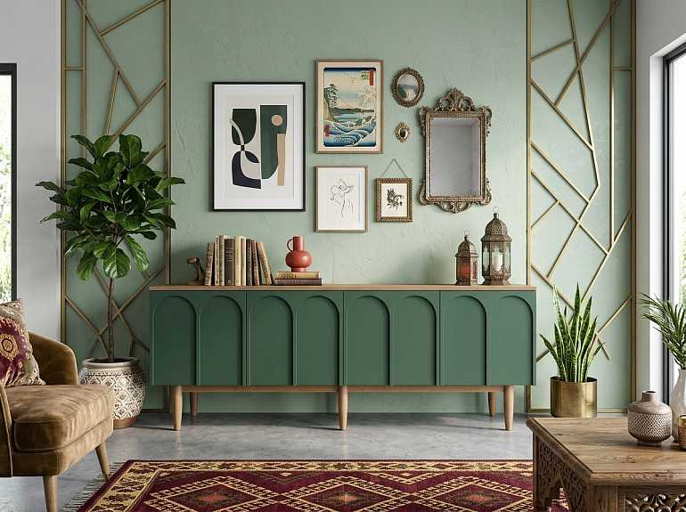 купить широкий комод с дверками arka green