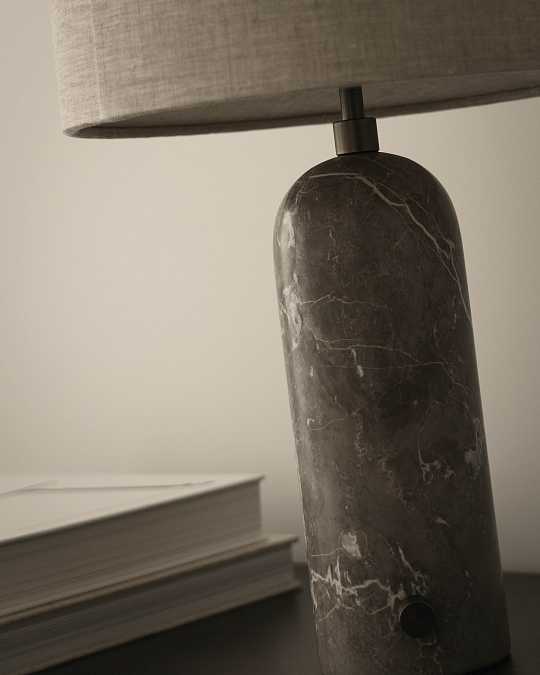 купить настольная лампа "эдвин" из серого мрамора с бежевым абажуром