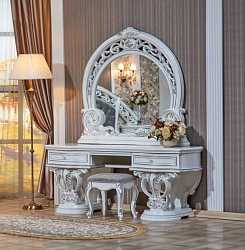 Туалетный стол с зеркалом и пуфом "Марелла" (белый с серебром)