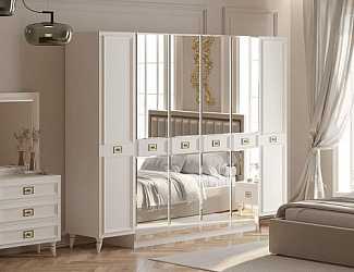 Шкаф шестидверный Виктория белый с золотом