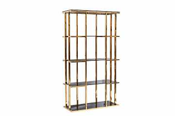 Стеллаж с черным стеклом, золотой