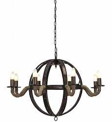 Люстра круглая кованая с канатными рожками в стиле лофт