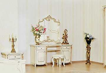 Туалетный столик с зеркалом и пуфом Лорена (крем)