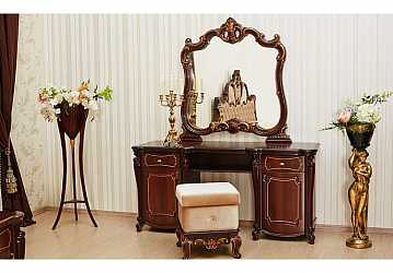 Туалетный столик с зеркалом и пуфом Лорена (темный орех)