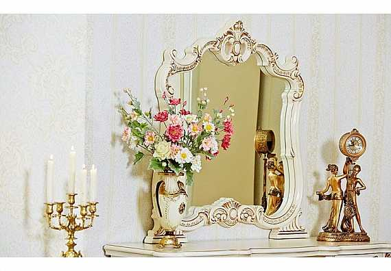 Туалетный столик с зеркалом и пуфом Лорена (крем)