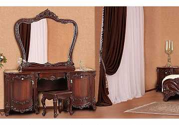 Туалетный столик с зеркалом и пуфом Элиза Люкс (темный орех)